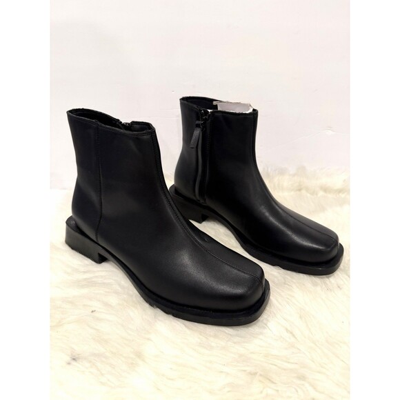 Zara Men’s Black Topstitched Leather Boots Square Toe Side Zip NWT Size 42 US 9 main image 9